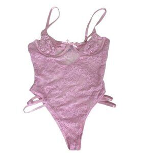 Y2K Elegant Moments Coquette Bodysuit Pink Lace Size Large Lingeriecore